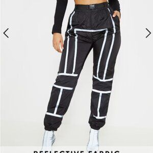 PLT, Black Shell Reflective Tape Belt Detail Joggers - Size 4
